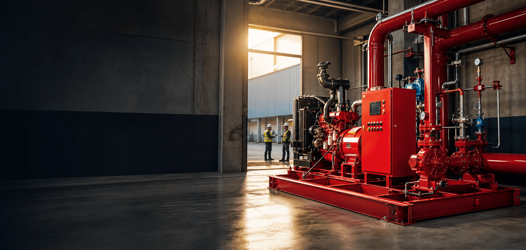 Sistema de bomba contra incendio en una sala industrial